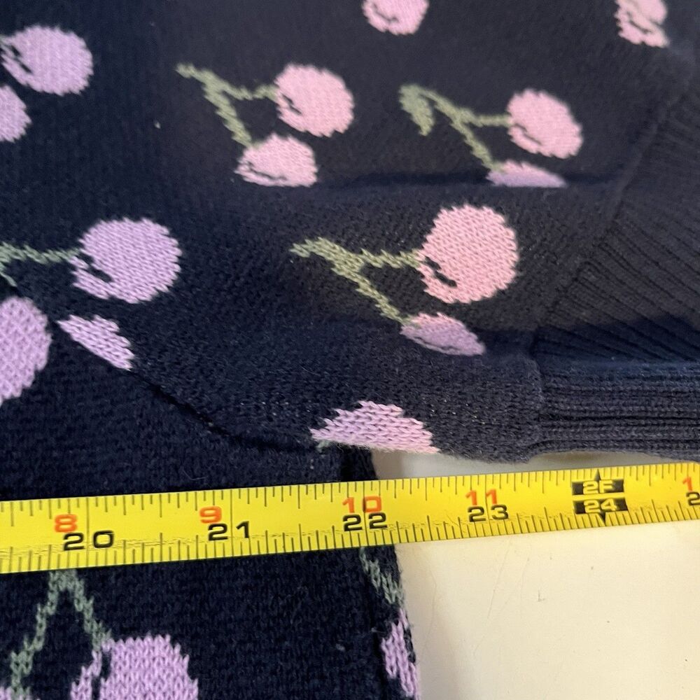 On 34th Fun Cherry Sweater Navy & Lavender Jacquard Knit Elbow Sleeve Sz 2X - Picture 11 of 13